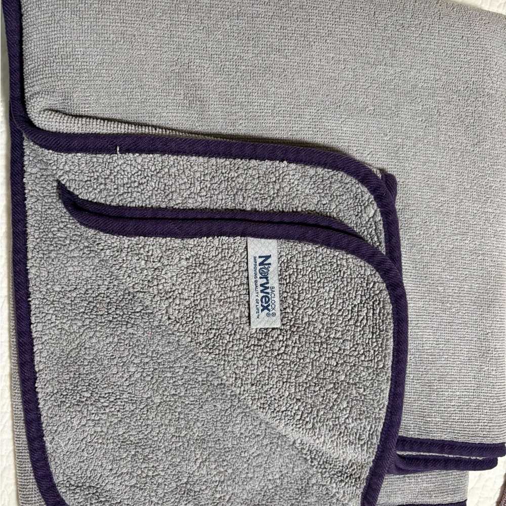 Norwex oversized Gray Towel with Purple Edging